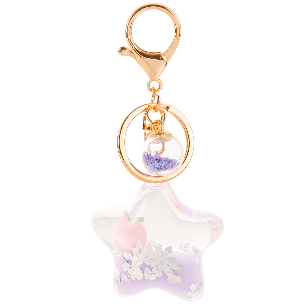Color Small Pendant Peach Five-pointed Star Liquid Quicksand Keychain