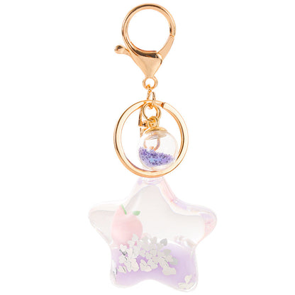 Color Small Pendant Peach Five-pointed Star Liquid Quicksand Keychain