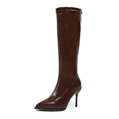 Womens Plus-Size Knight-Style Pointed-Toe Stiletto Boots With Side Zipper
