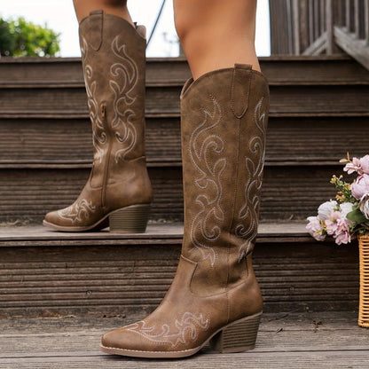 Women's Fashionable Embroidered Denim Boots