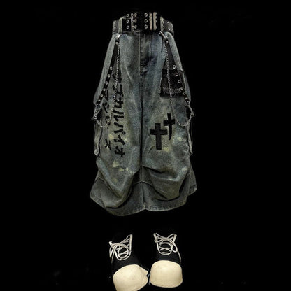 Wasteland Style Distressed Patchwork Wide-leg Pants
