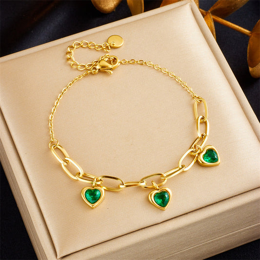Vintage Gold Plated Love Pendant Titanium Steel Chain Bracelet