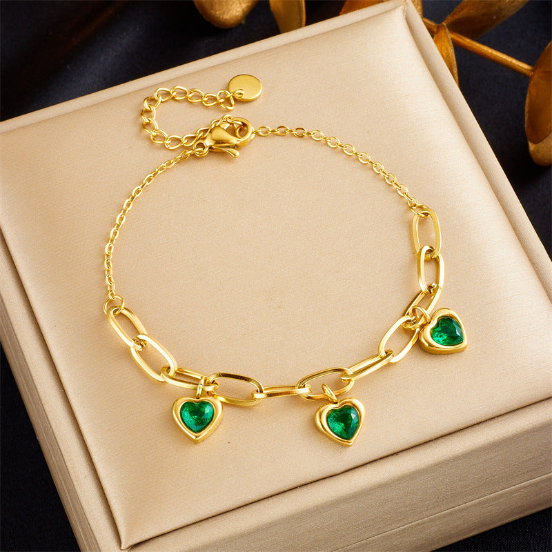 Vintage Gold Plated Love Pendant Titanium Steel Chain Bracelet