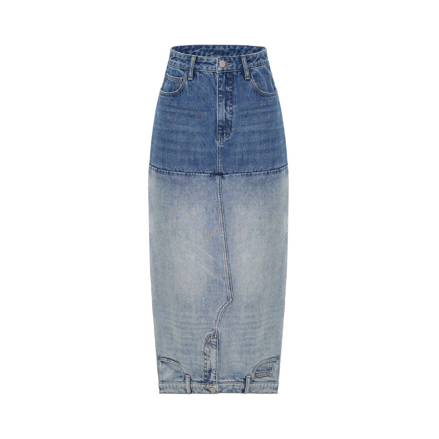 Washed Denim Long Skirts Stitching Design Women's Clothing