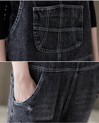 Korean Version Of Large Size Fat Sister Thin Wash Jeans Suspenders Women