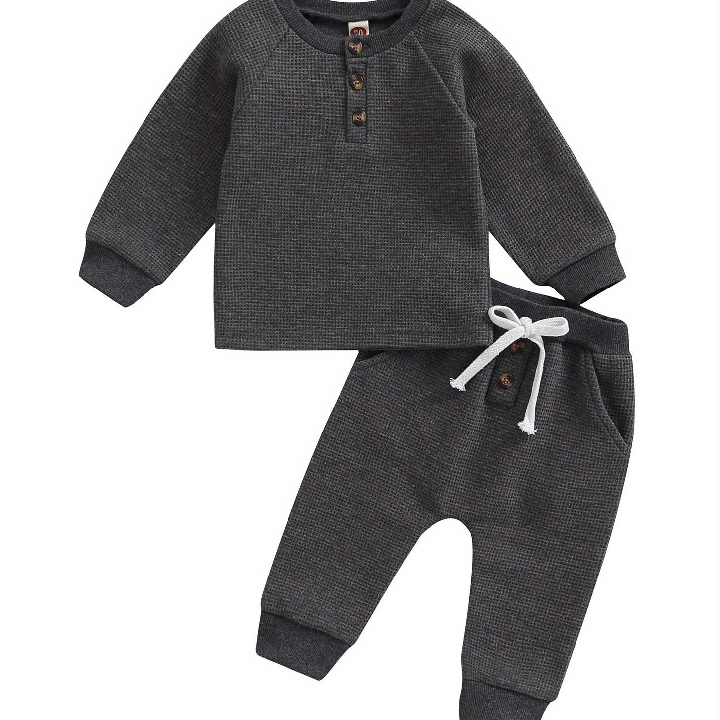 Toddler Thicken Waffle Clothes Set Boy Girls Buttons Round