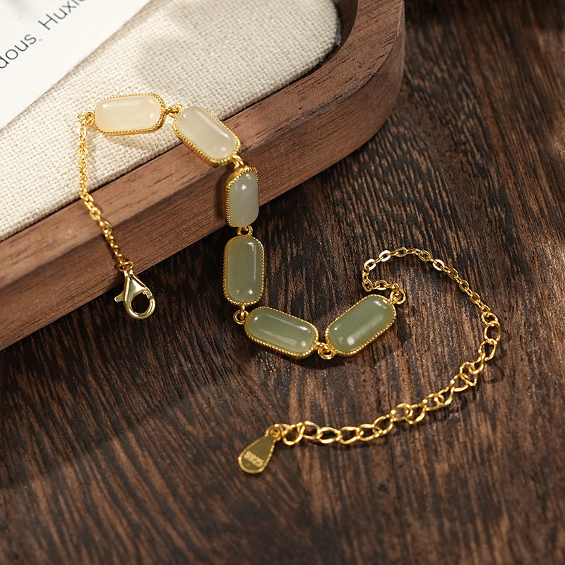 S925 Silver Hetian Jade Gradient Bracelet Light Luxury Advanced