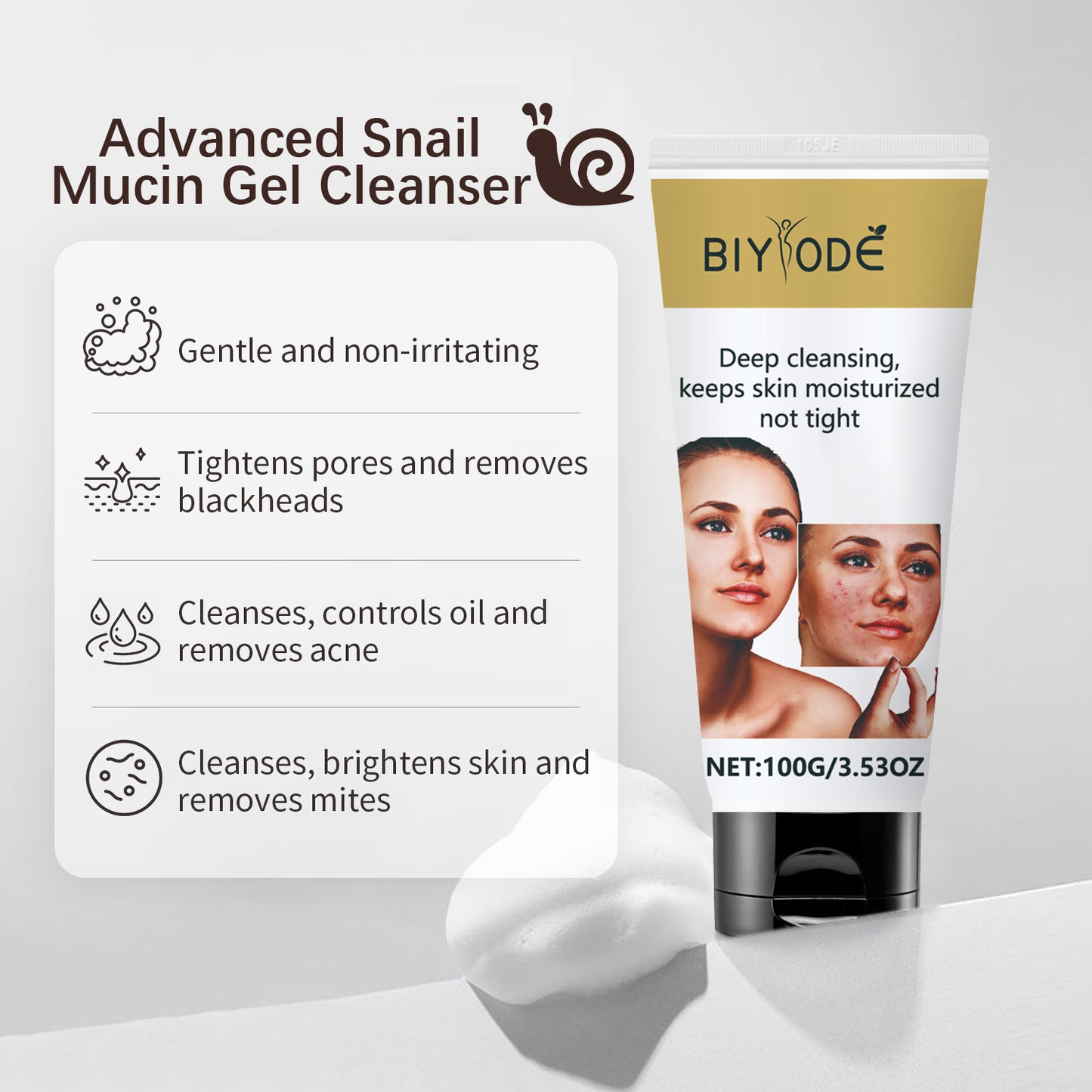 Private Label Korean Skincare Face Wash Hydrating Smoothing Facial Cleanser Advanced Snail Mucin Gel Cleanser