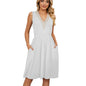 Lace Panel Sleeveless Dresss With Pocket V-neck Dresses For Women