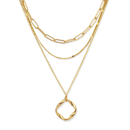 Layered Clip Necklace Electroplated Circle