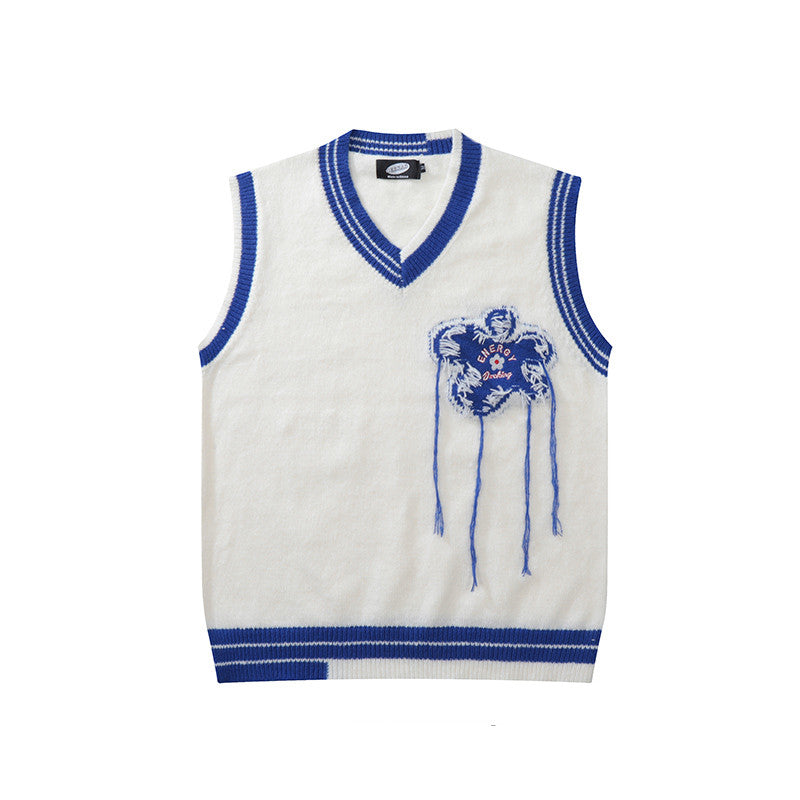 Tide Brand Flower Knitted Loose For Men And Women Sweater Vest