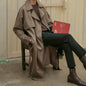 Double Breasted Trench Coat Men Mid Length Loose