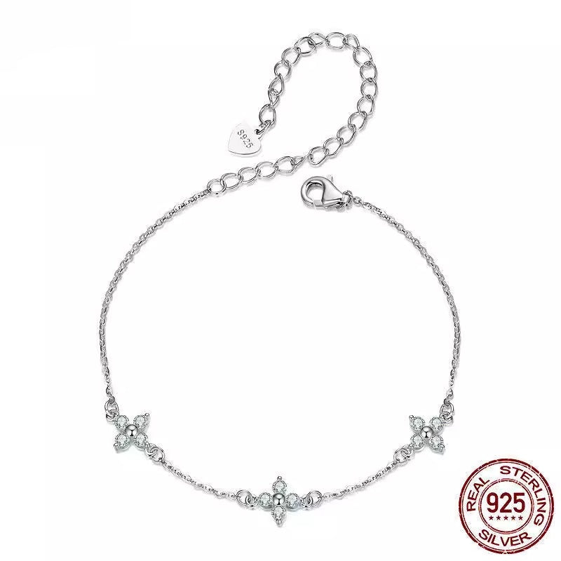 S925 Sterling Silver Clover Moissanite Bracelet Necklace