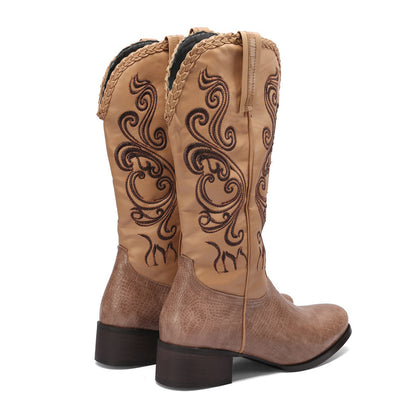 Riding Boots With A Chunky Heel And Embroidery Available