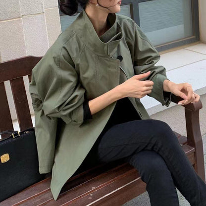 Retro Loose Long Sleeve Short Trench Coat Women