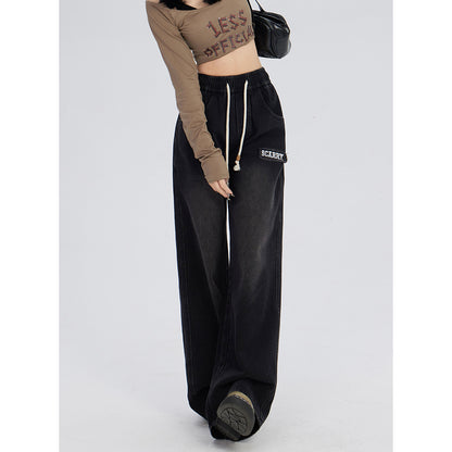 Fashion Letter Embroidery Black Jeans For Women
