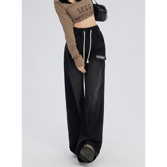 Fashion Letter Embroidery Black Jeans For Women