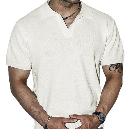 Men's Ribbed Solid Color Simple Flip Collar Sport Short Sleeve