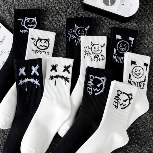 Men's Mid-calf Spring And Summer Trends Sports Black And White Socks