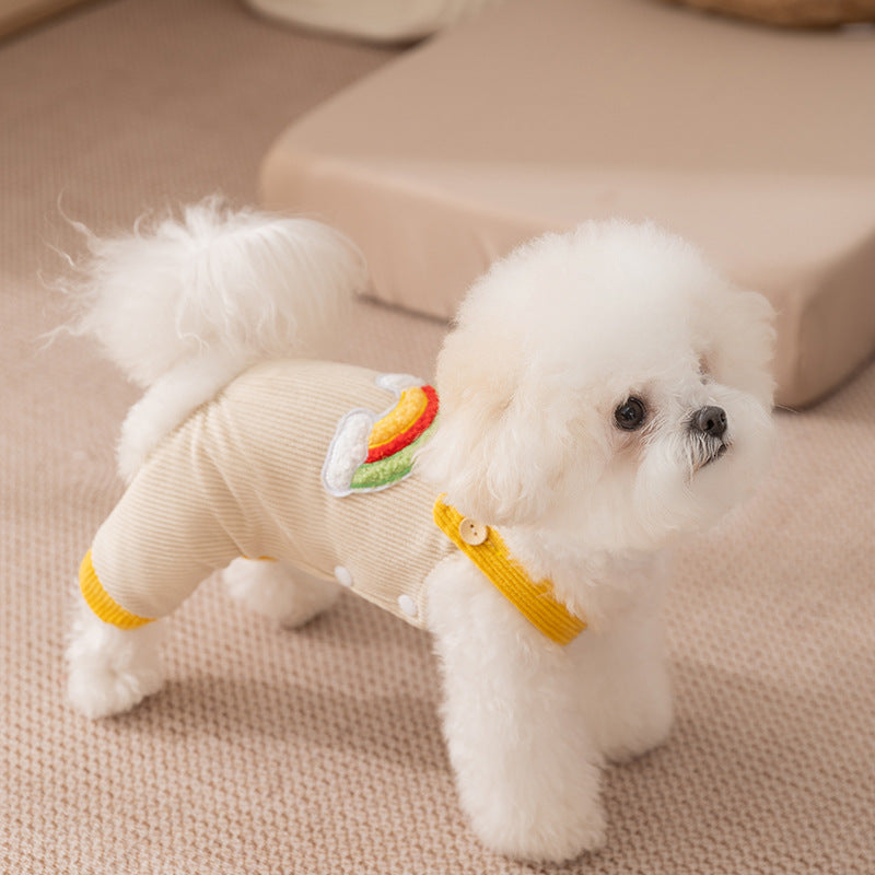 Dog Jumpsuit Pet Rainbow Corduroy Dog Pants Dog Overalls For Small Dogs Puppy Autumn-Winter Dog Pants