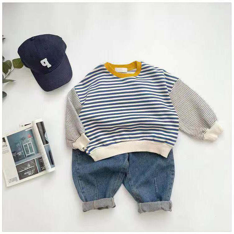 Boy Contrast-color Stitching Sweatshirt Stripes