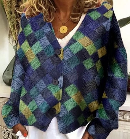 Fashionable Casual Plaid Cardigan Sweater