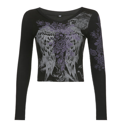 Rhinestone Round Neck Long-sleeved Blouse Women