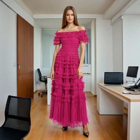 Mesh Polka Dot Long Dress Women