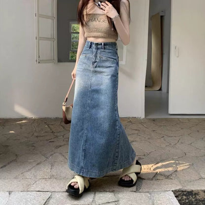 Plus Size Retro Denim Skirt For Women