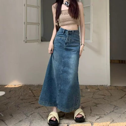 Plus Size Retro Denim Skirt For Women