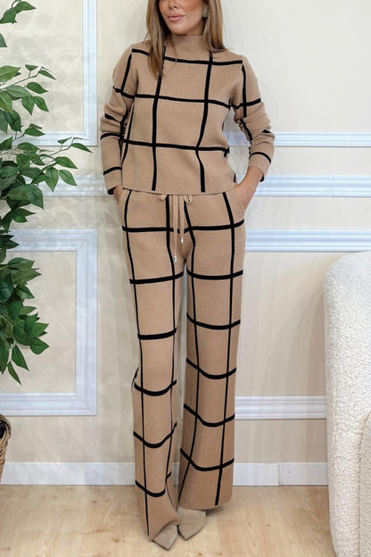 Plaid Printed Pants Set For Women
