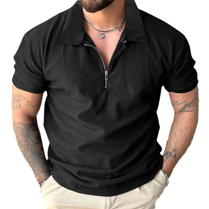 Solid Color Short Sleeve Men's Zipper Polo Shirt