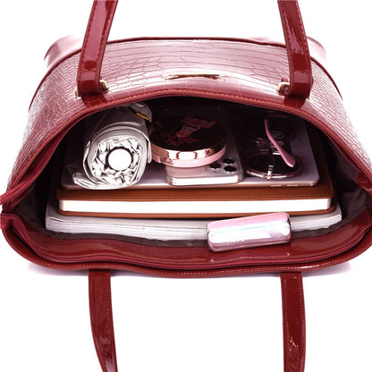Women's Fashion Crocodile Pattern Mother And Child Bag Three Sets