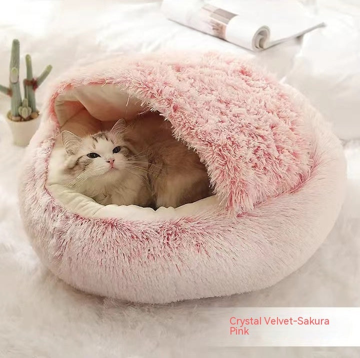 .Pet Bedding 2 In 1 Dog And Cat Bed Pet Winter Bed Round Plush Warm Bed House Soft Long Plush Pets Bed Pet Products