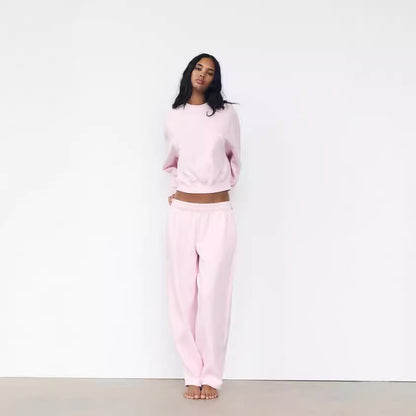 Flannel Sweater Elastic Waist Casual Straight Pants
