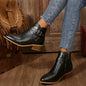 Fashionable Chunky-Heel Leather Belt-Clasp Side-Zip Ankle Boots