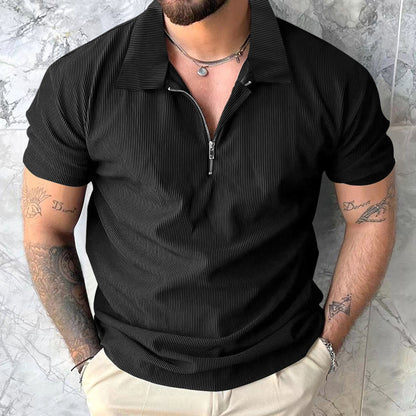 Solid Color Short Sleeve Men's Zipper Polo Shirt