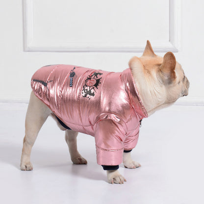 Pet Cotton Coat Bright Leather Zipper Dog 2-sided Cotton-padded Coat Casual Puppy Down Coat