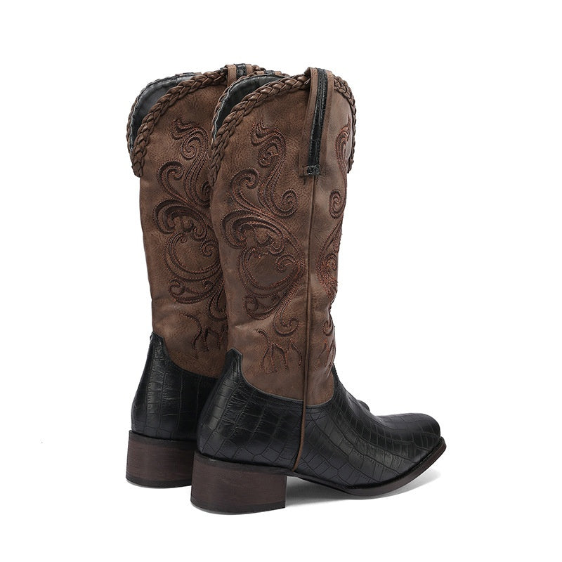 Riding Boots With A Chunky Heel And Embroidery Available