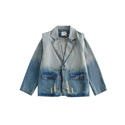 Washed Gradient Denim Jacket Men's And Women's Coats