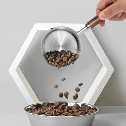Dog Food Scoop  304 Stainless Steel Pet Food Scoop Measuring Cup With Wooden Handle