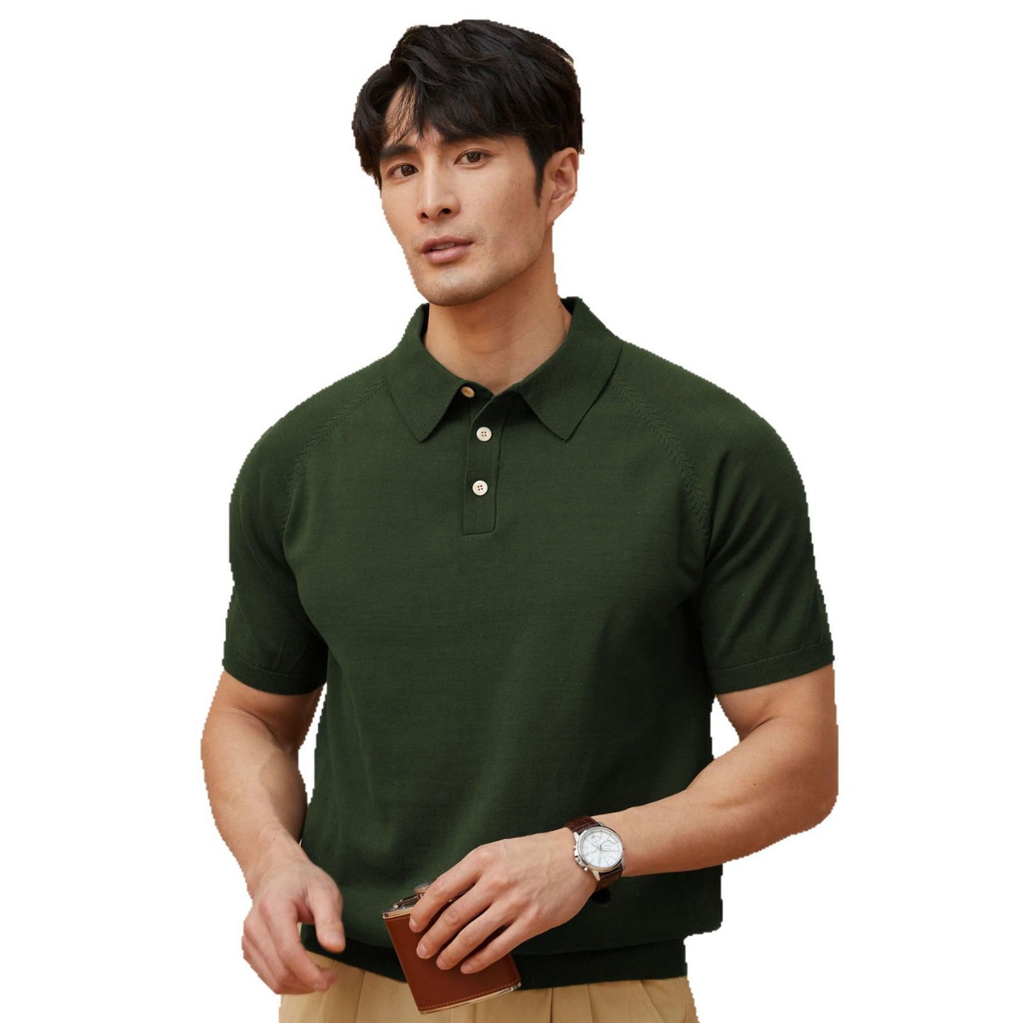 Men's Knitted T-shirt Thin Retro Lapel