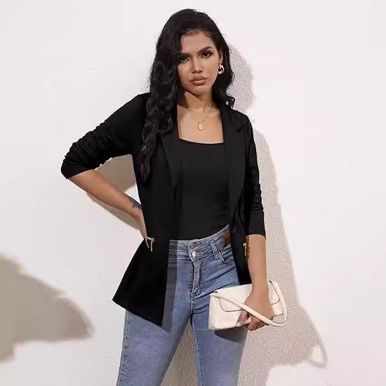 Front Open-front Jacket Work Office Blazer With Zipper