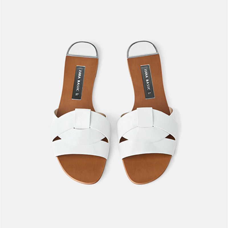 Women's Cross Leather Flat Sandals