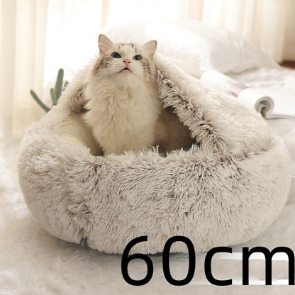 .Pet Bedding 2 In 1 Dog And Cat Bed Pet Winter Bed Round Plush Warm Bed House Soft Long Plush Pets Bed Pet Products
