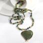 Natural Stone Glass Knotted Green Natural Stone Heart Pendant Necklace Sweater Chain