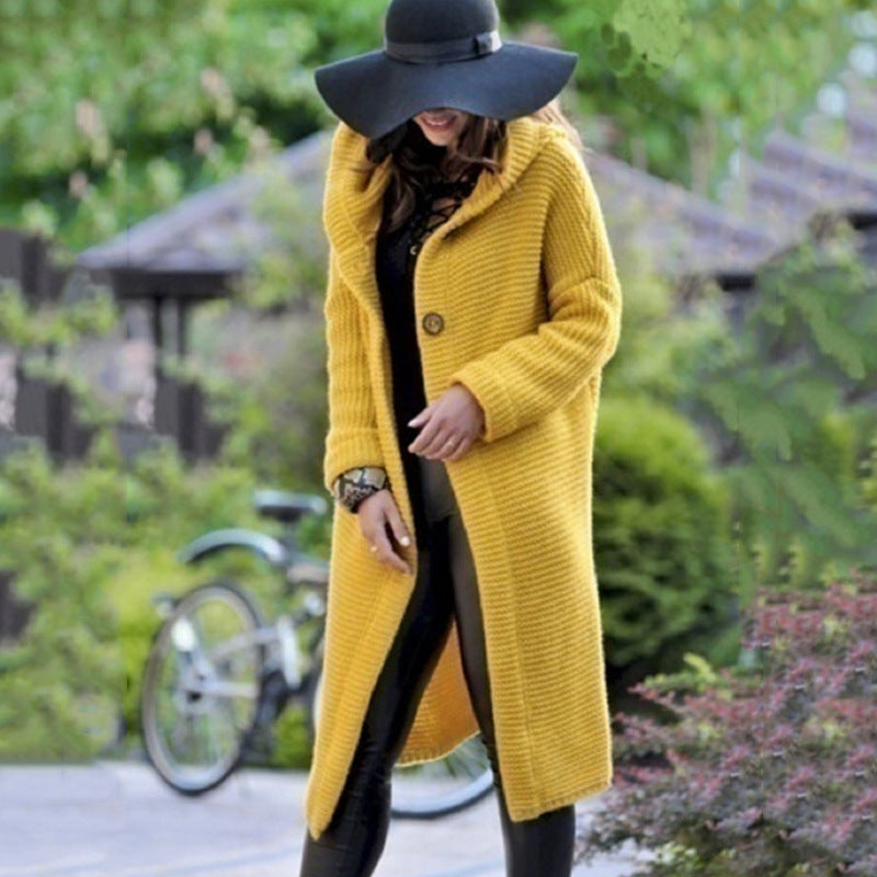 Medium Length Sweater Hooded Cardigan Women's Sweater
