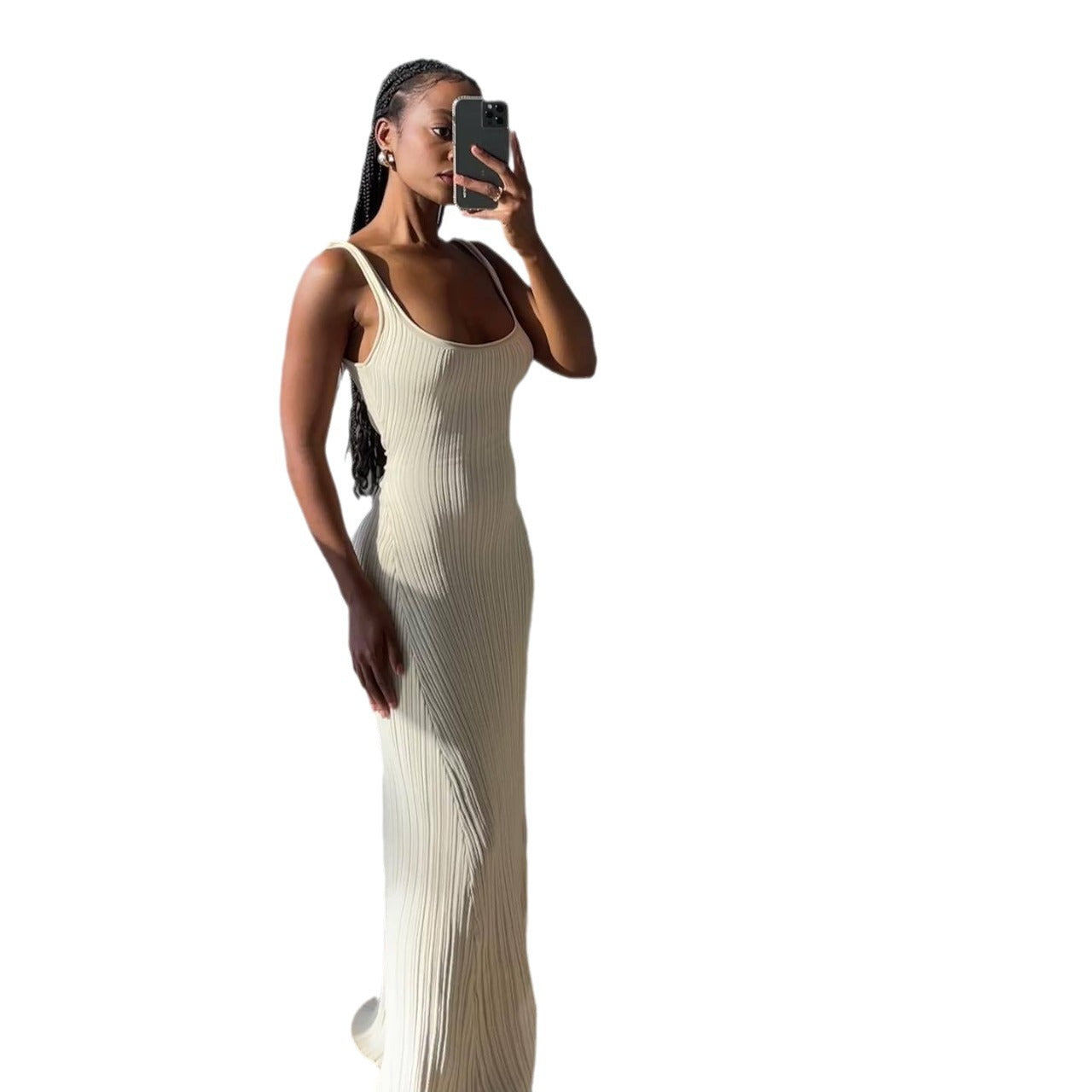 Knitted Sunken Stripe Long Dress Summer Women