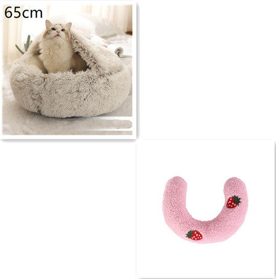 .Pet Bedding 2 In 1 Dog And Cat Bed Pet Winter Bed Round Plush Warm Bed House Soft Long Plush Pets Bed Pet Products