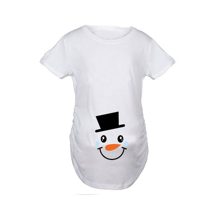 Christmas Cartoon Snowman Print Maternity Dress Summer Plus Size Maternity Short-sleeved T-shirt